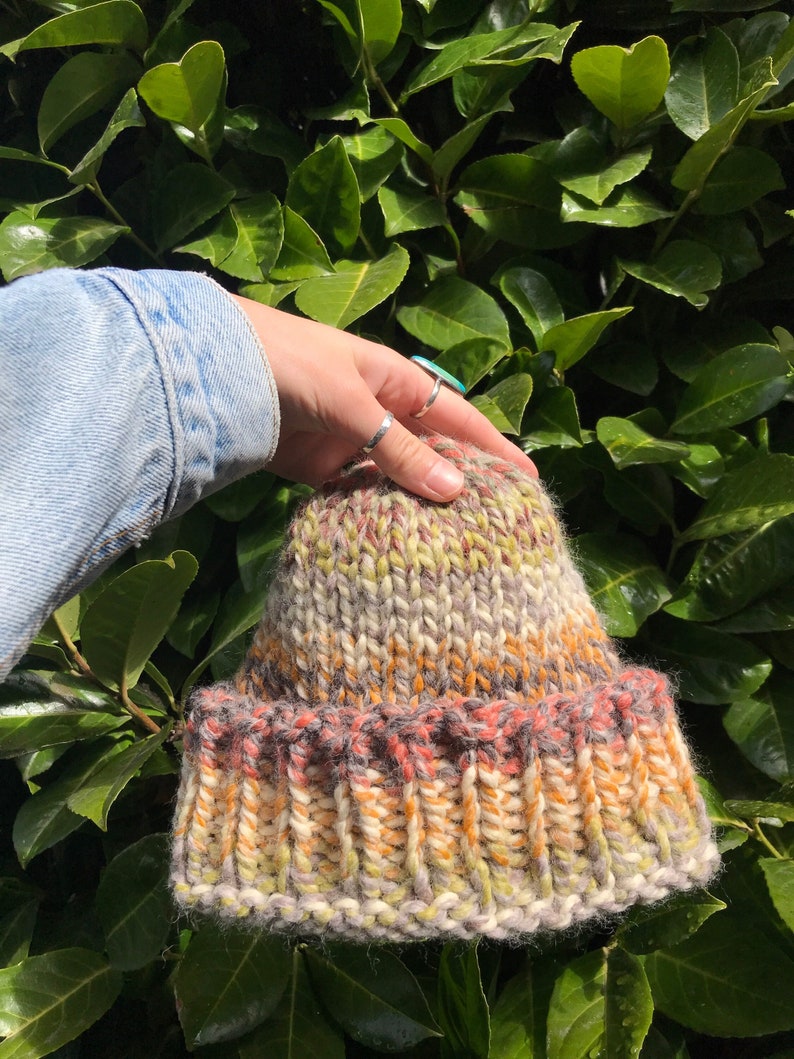 Variegated & Tweed Chunky Hand Knit Beanies Boho, Earthy, Outdoorsy, Surfer Style Beanies Organic Rainbow