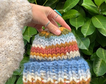 Baby Beanies | Hand Knit | Colorful Chunky Beanies | Customizable Hats | Scrap Yarn | Wool Acrylic Blends