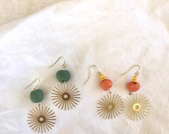 Brass Sun Earrings | Handmade with Polymer Clay | Boho Jewelry | Earthy Jewelry | Customizable