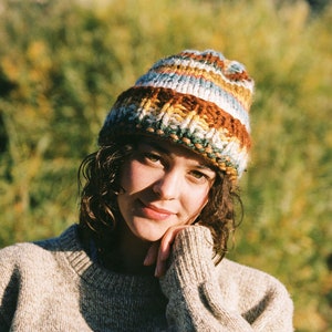 Hand Knit Colorful Scrap Beanie: Chunky Boho Style, Made with Leftover Yarn Scraps image 15