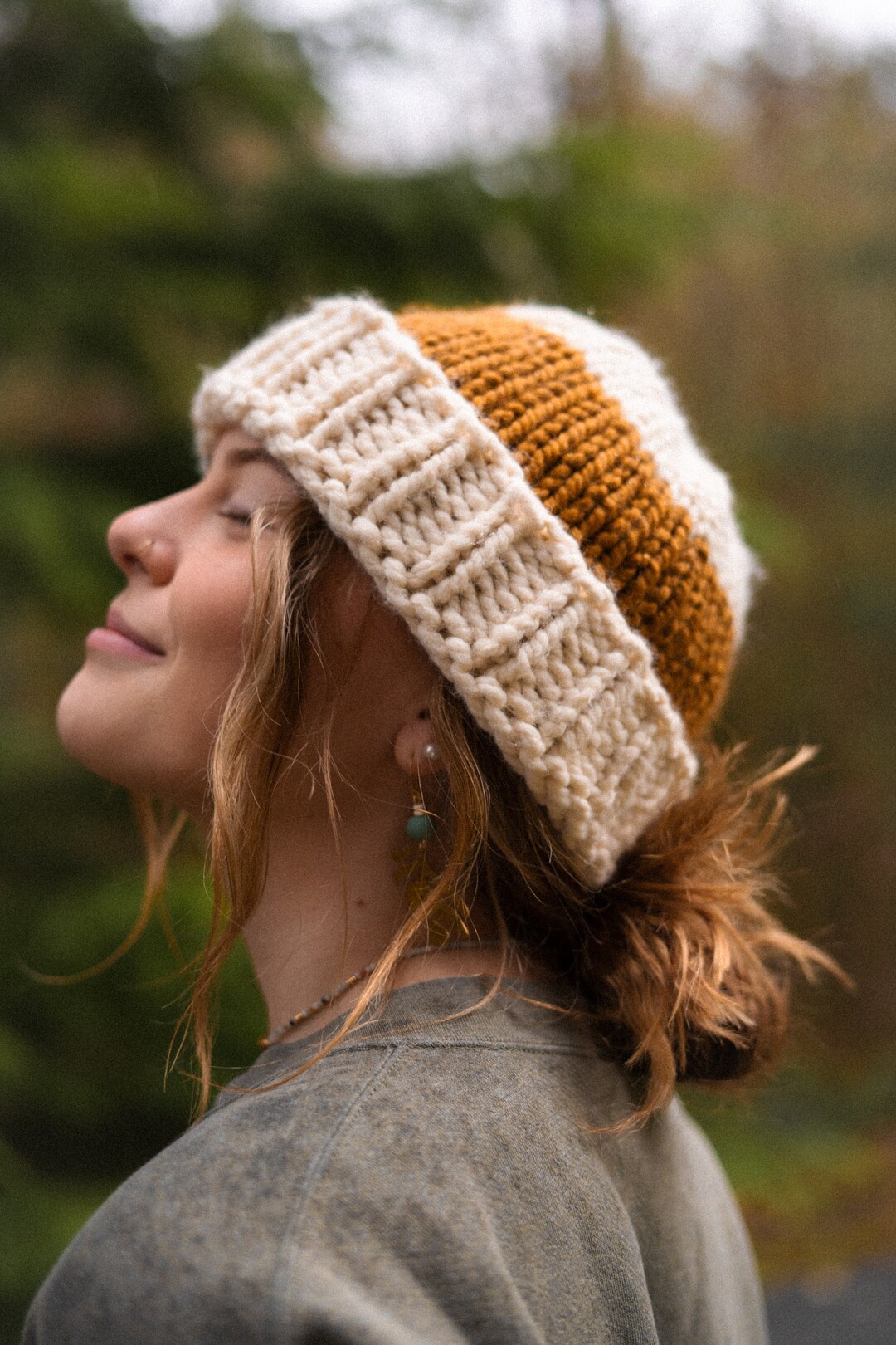 Thick Stripe Chunky Beanies Customizable Handknit With Wool & Acrylic