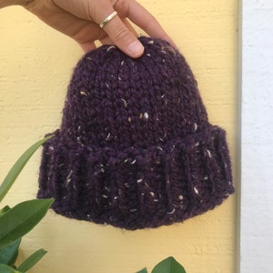 Variegated & Tweed Chunky Hand Knit Beanies Boho, Earthy, Outdoorsy, Surfer Style Beanies Speckled Purple