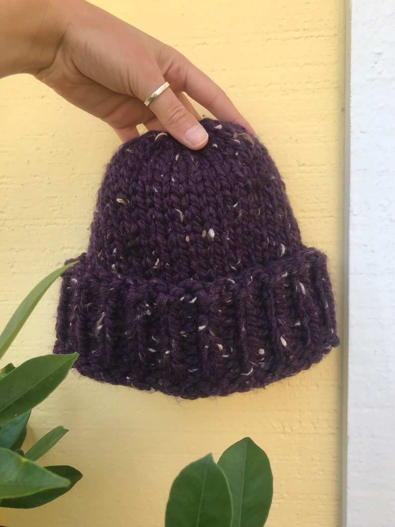 Variegated & Tweed Chunky Hand Knit Beanies Boho, Earthy, Outdoorsy, Surfer Style Beanies Speckled Purple