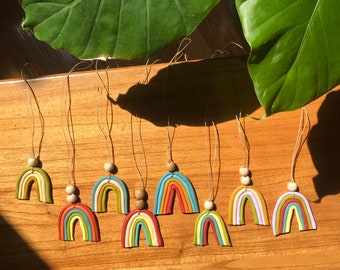 Rainbow Car Hangers | Handmade with Polymer Clay | Retro 60s/70s Style | Rearview Mirror Decor