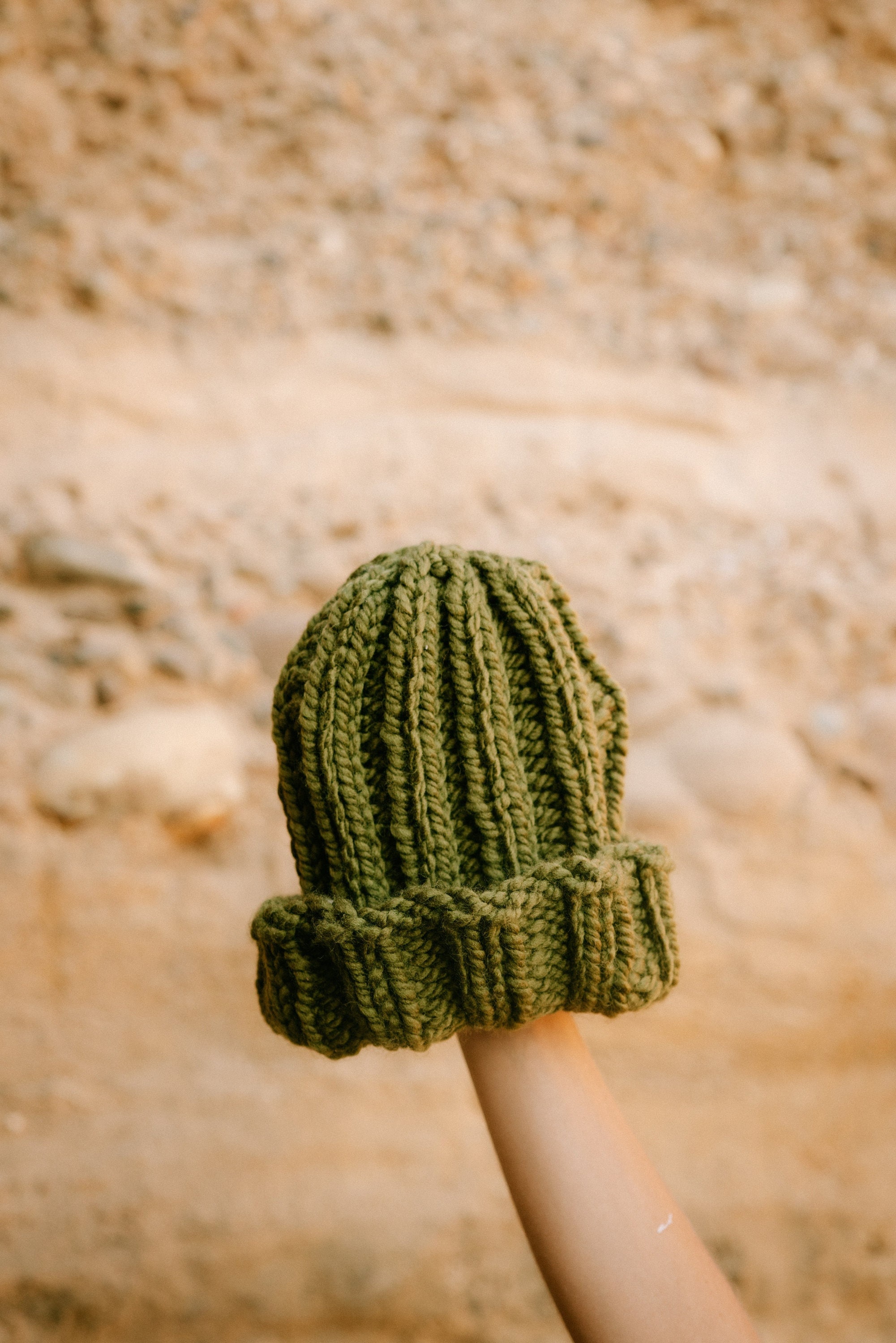 Hand Knit Ribbed Style Chunky Beanie: Wool Acrylic Blend  display picture 2