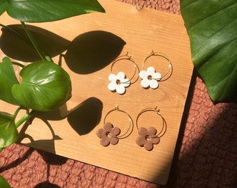 Organic Flower Hoop Earrings | Handmade with Polymer Clay on Hypoallergenic Metal | Boho, Earthy, Floral, Jewelry