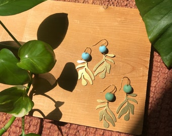 Brass Leaf Earrings | Handmade Earthy Boho Jewelry | Hypoallergenic | Kelp Leaves | Plant Lovers | Ocean Lovers | Simple & Dainty