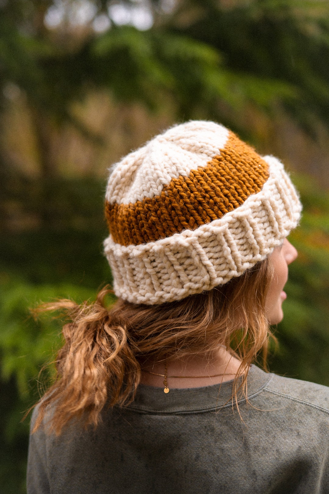 Thick Stripe Chunky Beanies Customizable Handknit With Wool & Acrylic