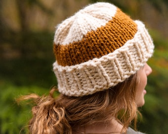 Thick Stripe Chunky Beanies | Customizable | Handknit with Wool & Acrylic Yarn Blends | Comfy, Cozy, Stretchy, Non Itchy | Salted Granola
