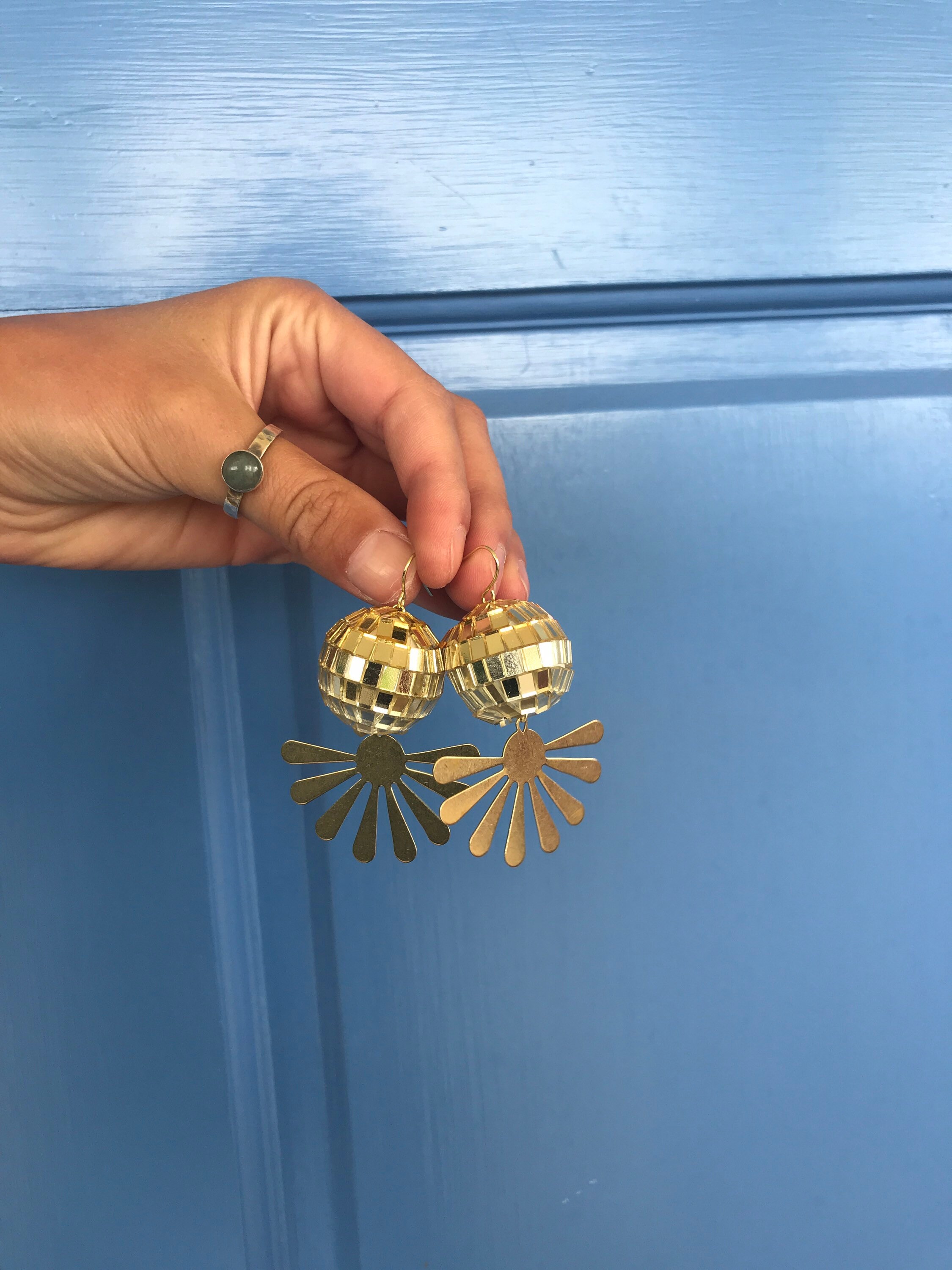 Groovy disco ball earrings disco hoops 70s funky disco Etsy