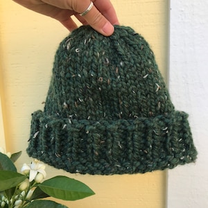 Variegated & Tweed Chunky Hand Knit Beanies Boho, Earthy, Outdoorsy, Surfer Style Beanies Forest Green