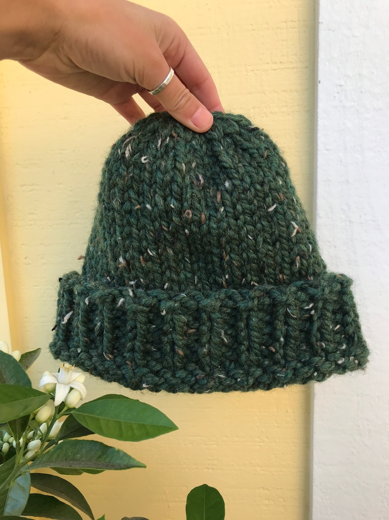 Variegated & Tweed Chunky Hand Knit Beanies Boho, Earthy, Outdoorsy, Surfer Style Beanies Forest Green