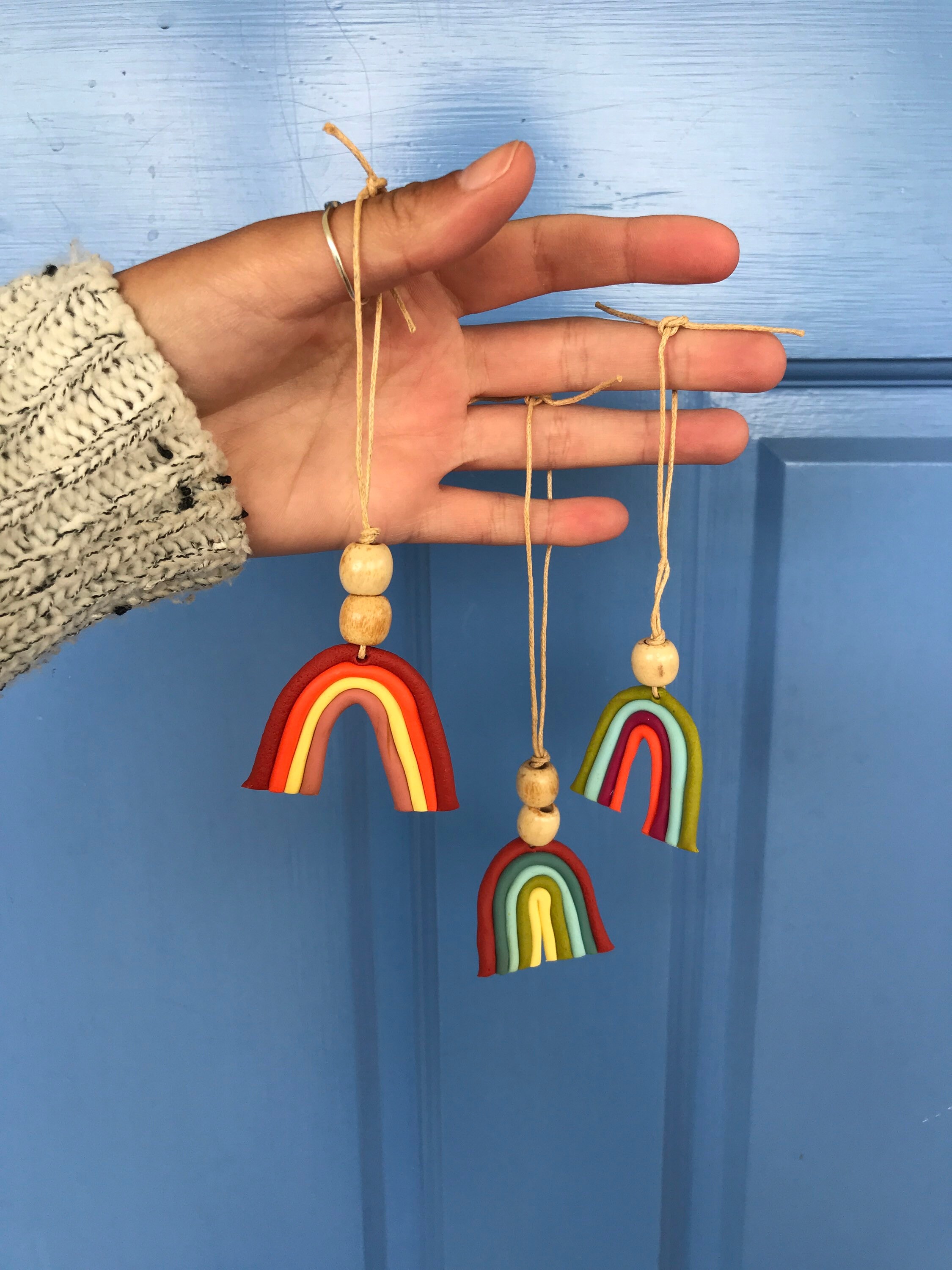 Rainbow keychains handmade with polymer clay clay rainbows Etsy