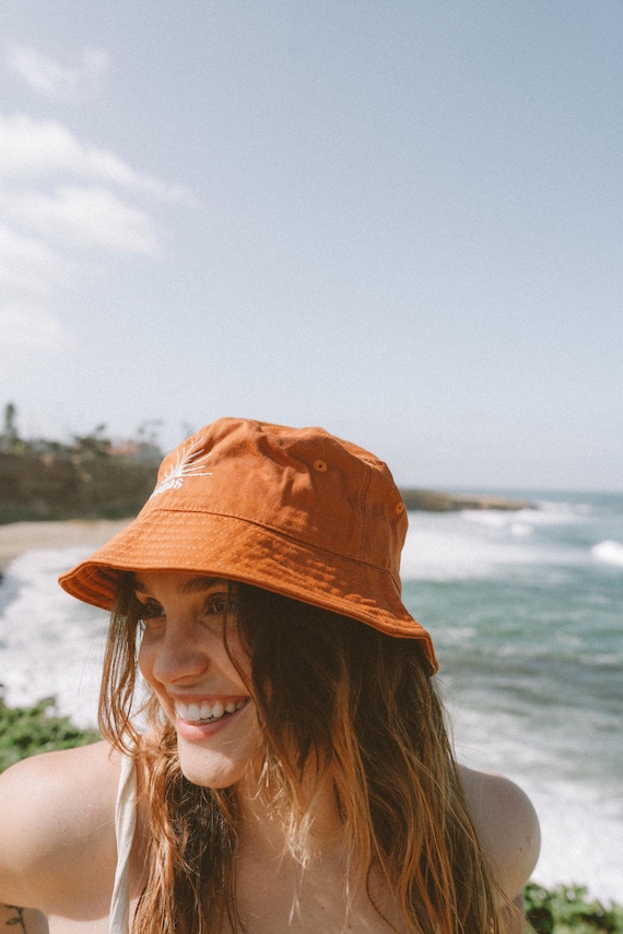 Burnt Orange Bucket Hat: Embroidered Sun, Boho Cotton Hat - Etsy display picture 1