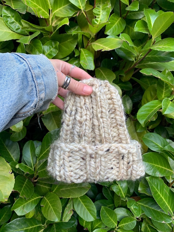 Hand Knit Baby Beanie: Chunky Wool Acrylic Blend, Ribbed or  display picture 1