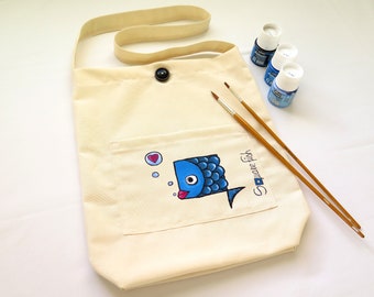 Tote bag with pocket, bag for shopping, hand painted tote bag, sustainable tote bag, handmade tote bag, organic cotton tote bag, craft gift