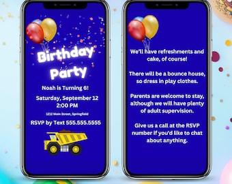 Invitación personalizable para fiesta de cumpleaños de niño (descarga digital de Canva)