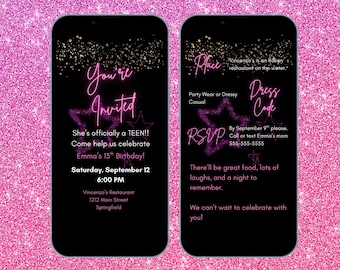 Invitación personalizable para fiesta de 13 años de niñas (descarga digital de Canva)