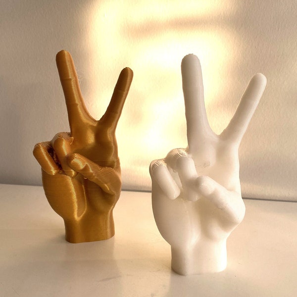 Peace Hand Sign, Victory Hand Statue, Hand Sculpture, 3D Printed Ornament, Ring Jewelry Holder