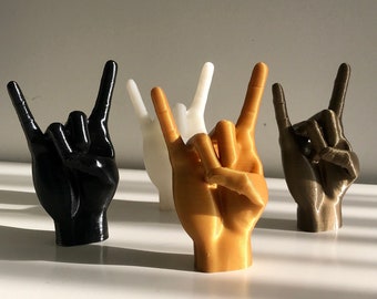 Metall Hand, Rock Handzeichen, Handskulptur, Rock On, Teufel Hörner Geste
