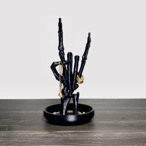 Metal Hand, Rock Hand Sign, Skeleton Hand Jewelry Holder, Rock On, Devil Horns Gesture, Ring Tree, Necklace Stand
