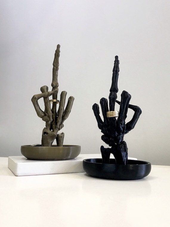 ZKULL Middle Finger Statue Decor - Funny Gifts - Middle Finger Ring Holder  for Home or Desk - Black Home Decor Black Room Decor- Ring Holder Dish to