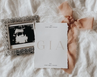 5x7 Baby Shower Invitation Mockup - Pink Baby Invitation Mockup - Boho Baby Invite Mockup - Oggetto intelligente 5x7 Immagini Stock - Baby Mockup A5