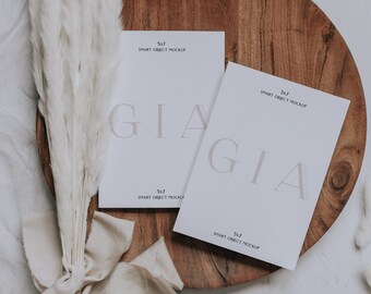 Pampas 5x7 Double Mockup - Double Sided 5x7 Invitation - Boho Double Pampas Invitation Mockup - 5x7 Invitation Smart Object Mockup - 5x7 PSD