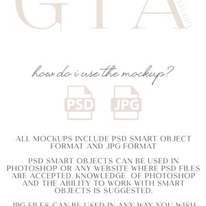 May include: A mockup image featuring the word "GIA" in a light beige hue. The text "how do i use the mockup?" is written in a cursive style. The image includes PSD and JPG file icons, and instructions on using the mockups.