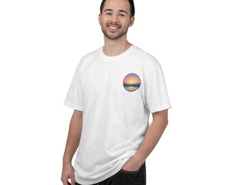 T-shirt zonsonderganglandschap | Retro cirkel zonsondergangafbeelding