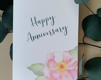 Happy anniversary watercolour floral greeting card size 5 x 7 inches option to personalise and send direct