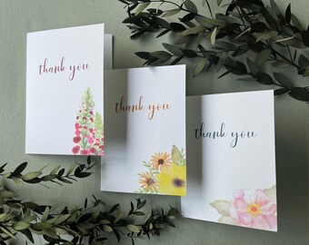 Thank you cards, floral greetings cards, set of 3, thank you set