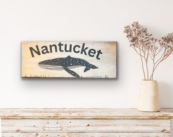 Rustic Nantucket Whale Sign: Distressed Beach Decor