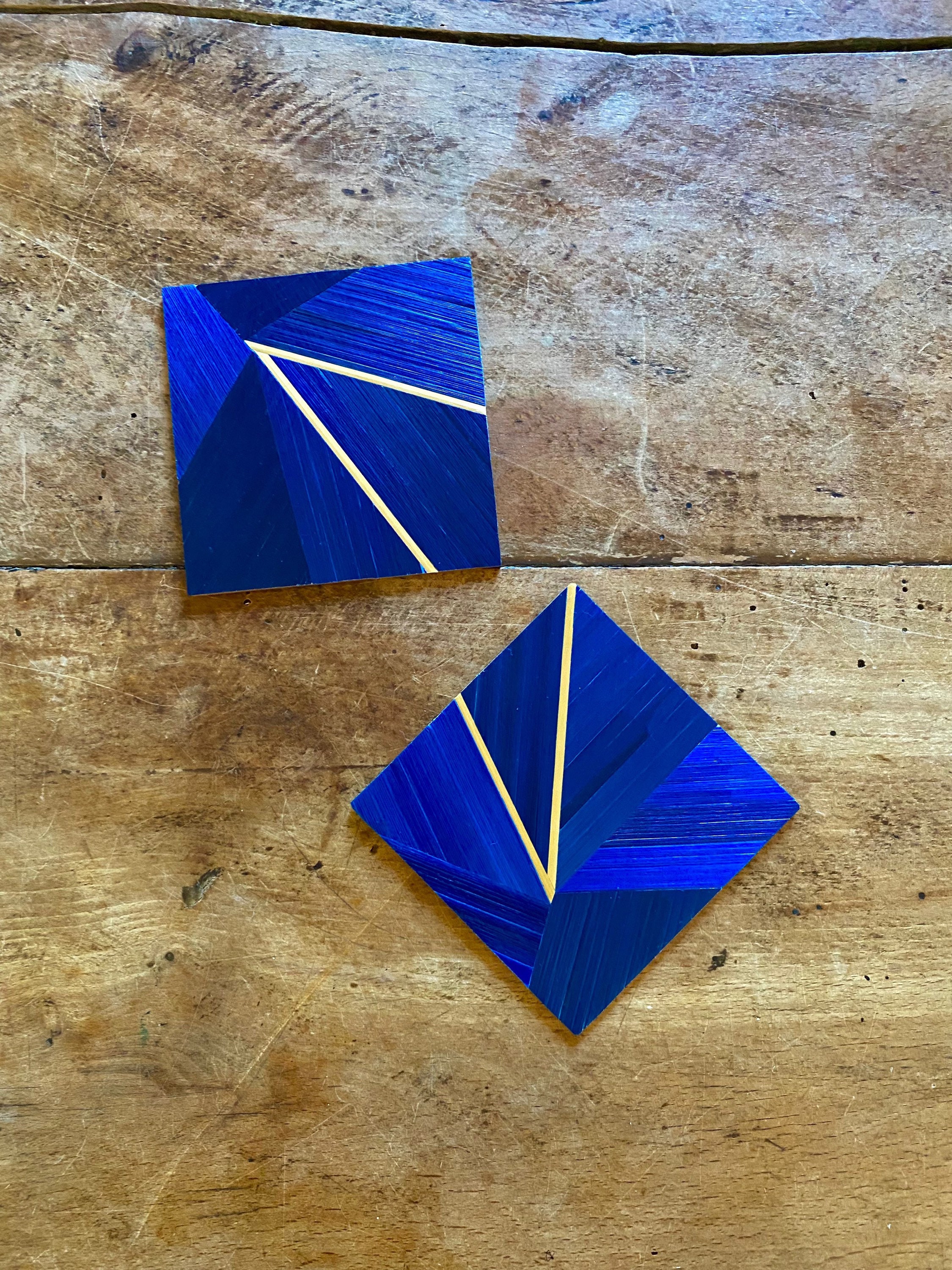 Dessous de Verre Carré en Marqueterie Paille, Azur - Lots 2 à 8