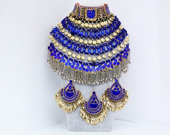 Afghan full jewellery set, Afghani Jewelry set Afghan Choker Necklace, headpiece mathapatti earrings Kuchi Jewelry, afghan jewelry full
