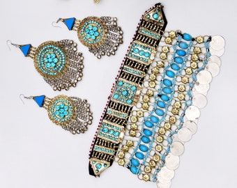 Froza gem stone Afghan full jewellery set, Afghani Jewelry set Afghan Choker Jewelry, afghan jewelry set
