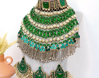 Afghan full jewellery set, Afghani Jewelry set Afghan Choker Necklace, headpiece mathapatti earrings Kuchi Jewelry, afghan jewelry full