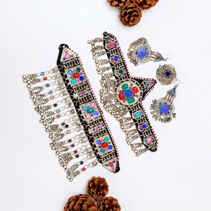 Afghan jewellery set, Afghani Jewellery Vintage Kuchi Choker Necklace, headpiece mathapatti earrings Kuchi Jewelry, bridal afghan jewelry