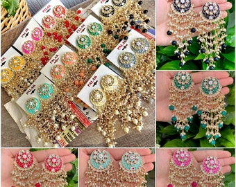 Meenakari Jhumka Earrings - Indian Pearl Dangle Drop Earrings