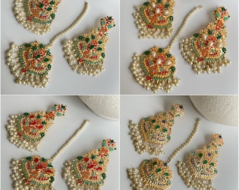 Indian earrings & Maang Tikka, Jadau earrings