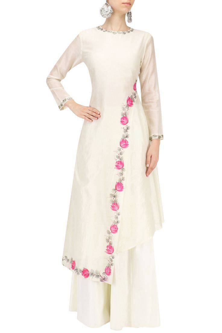 Hand Painted White Cover up Stylish Kurta With Gharara Set for ...