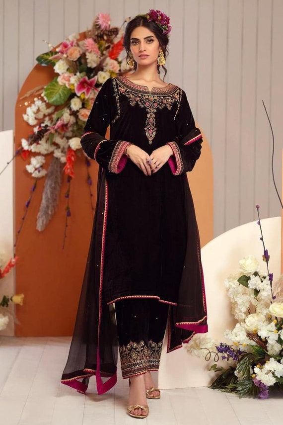 Pakistani Black Velvet Salwar Kameez Readymade Winter Wear Zari Embroidered Straight 3 Pcs Kurta Set Ethnic Outfit for Women Gift for Her Etsy Canada