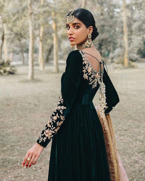 Dark Green Velvet Dress | Indian| Pakistani Party/ Wedding Wear | eBay