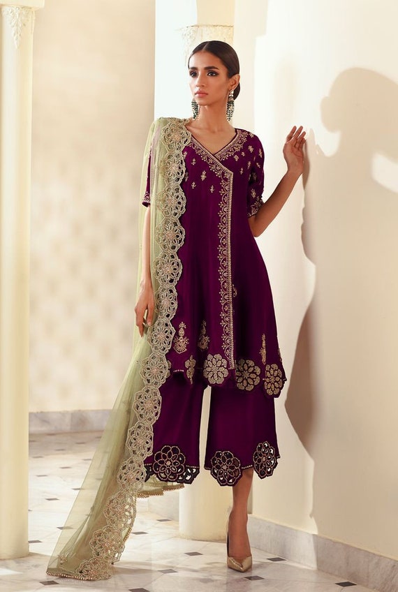 sachin and babi light blue dress Elaf Embroidered Organza Suits Unstitched 3 Piece ECC-7 Princesa