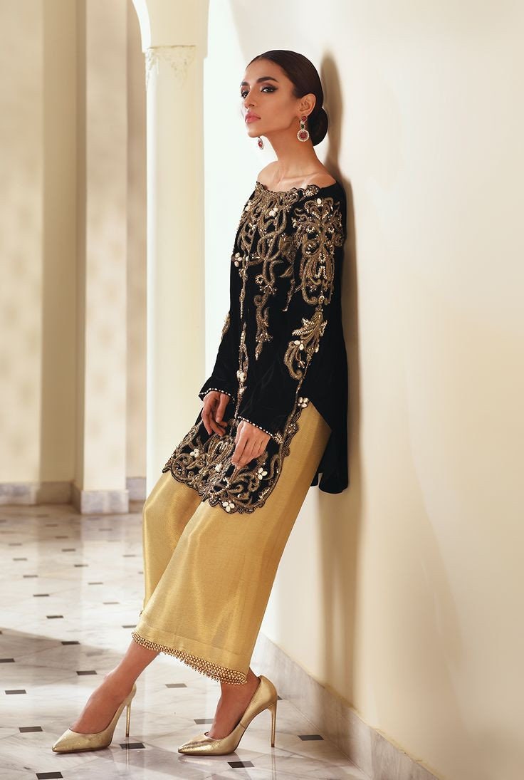 Black and golden indian Pakistani ethnic wearparty wear plazo | Etsy