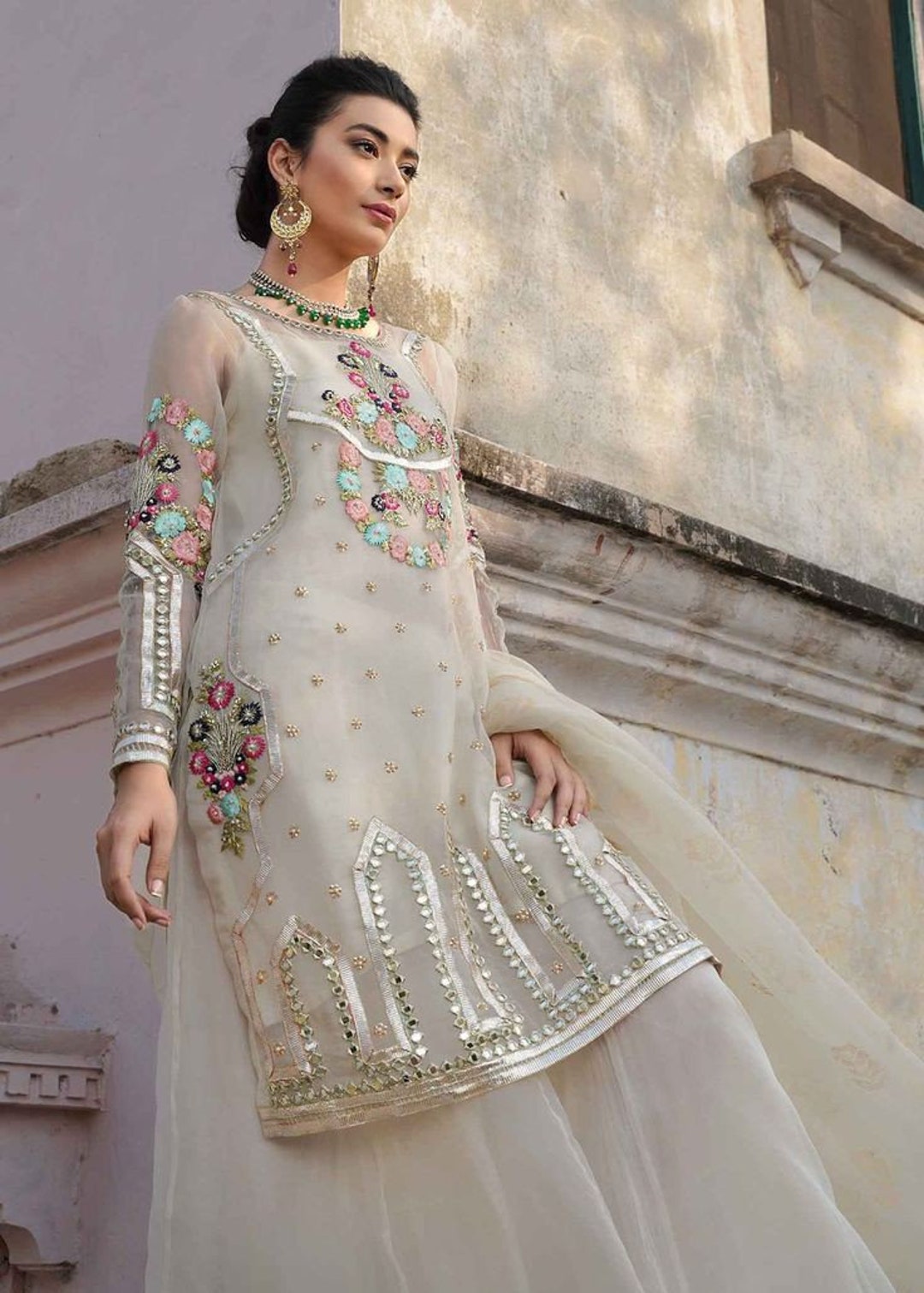 modern gharara sharara dress Gota mirror work palazo gharara sharara organza set indian Pakistani made to order ethnic wedding wear