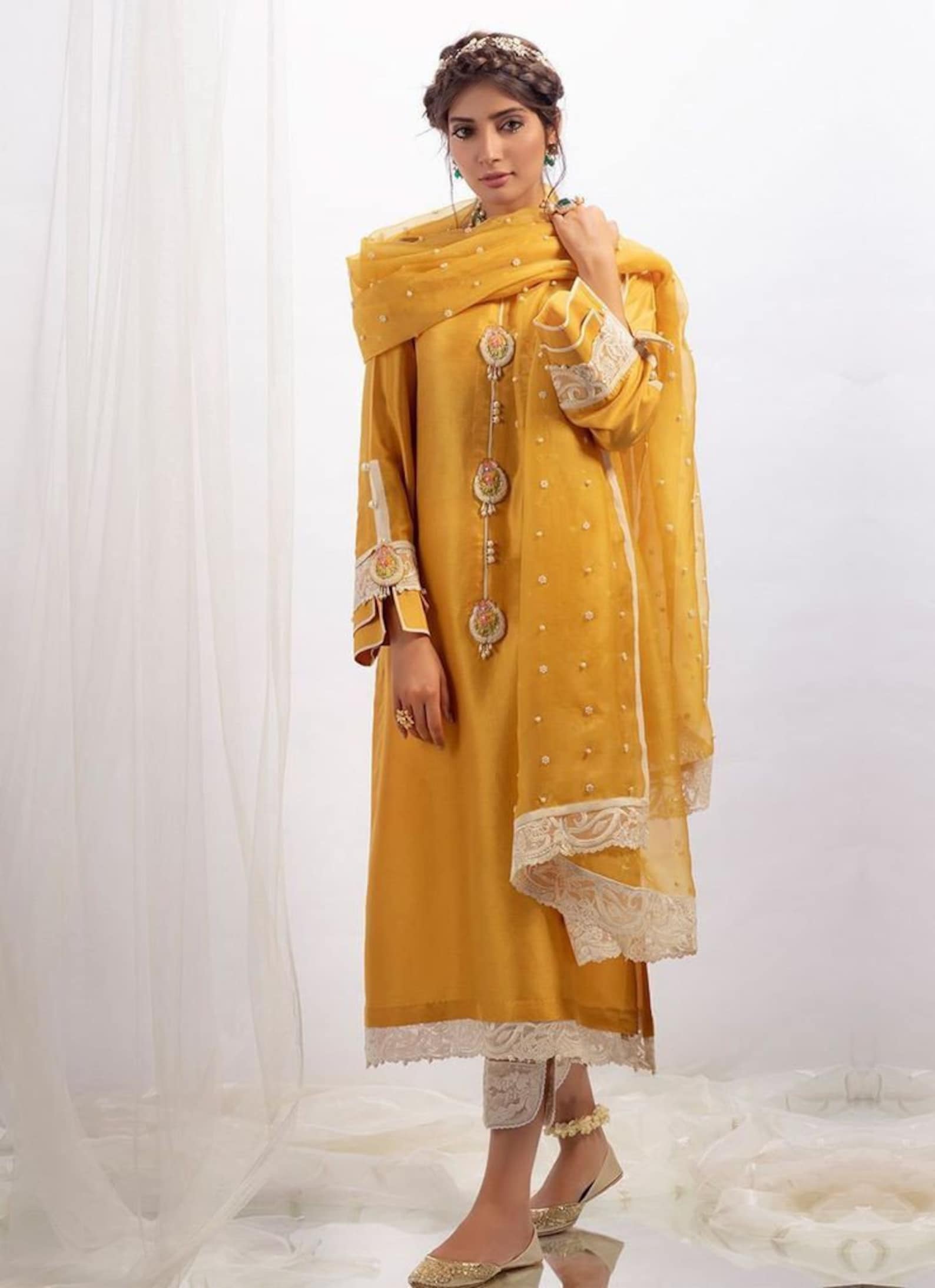 Traditional Silk Mustard Yellow Kurta Pant Haldi Mehndi Etsy