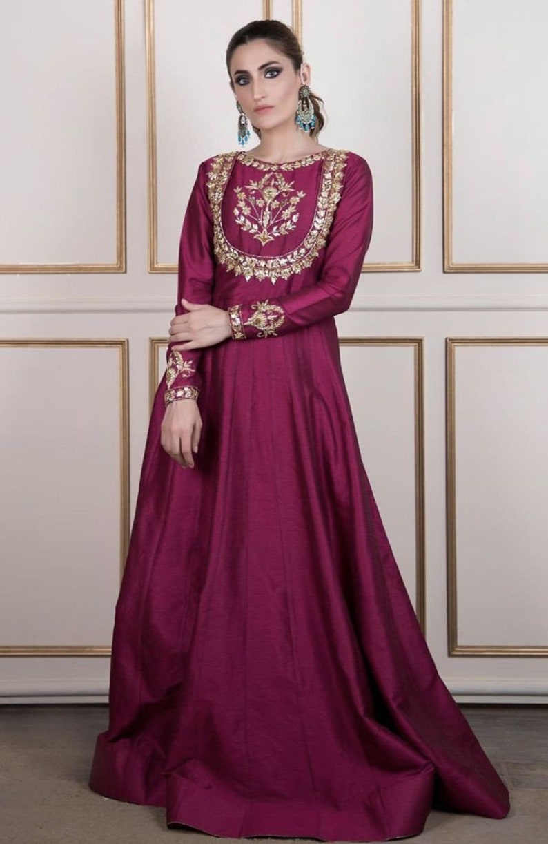 Rani Pink Silk Anarkali Frock Gown India Pakistani Embellished - Etsy
