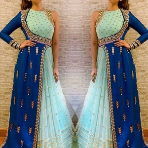 Royal Blue Jacket Floor Length Frock With Resham and Zari - Etsy