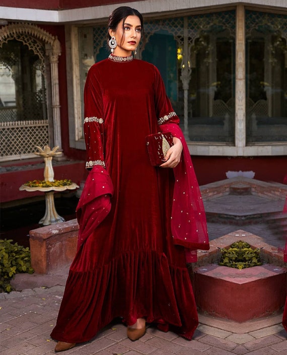 red formal pakistani dresses NB-4000 Red Formal Dress Stitched main image 0